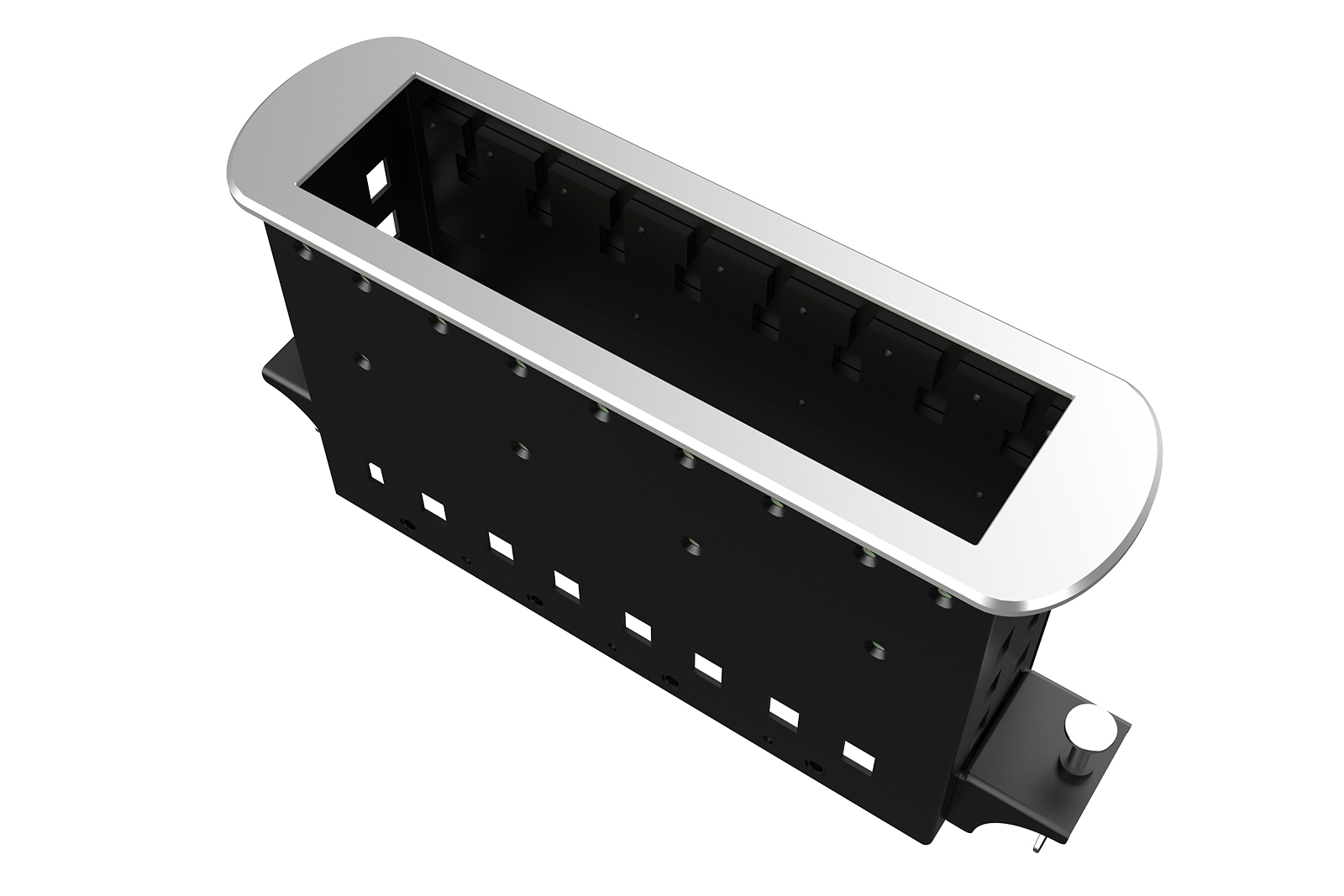 Прямоугольный металлический корпус Wize Pro [WRTS-M-8BOX-S] серия M, для модульной системы врезного лючка в стол с убирающейся крышкой для установки до 8 модулей-вставок серии М, серебристый